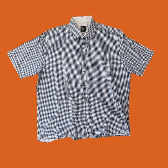 Modango Milano Navy Diamond-Print Short Sleeve Shirt | XL (Size 7) - Picture 2 of 7